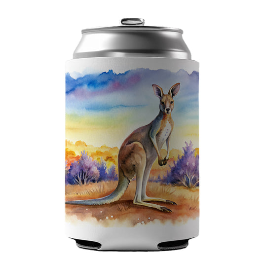 Kangaroo In The Fields Of Australia Watercolor Can Cooler Beer Soda Drink Insulated Holder Sleeve Hugger