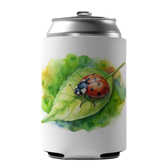 Ladybug On Leaf Watercolor Can Cooler Beer Soda Drink Insulated Holder Sleeve Hugger