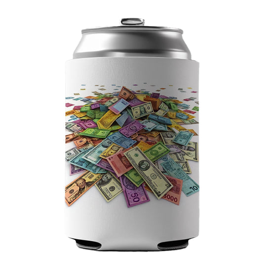 Lots of Colorful Money Monetary Bills Can Cooler Beer Soda Drink Insulated Holder Sleeve Hugger