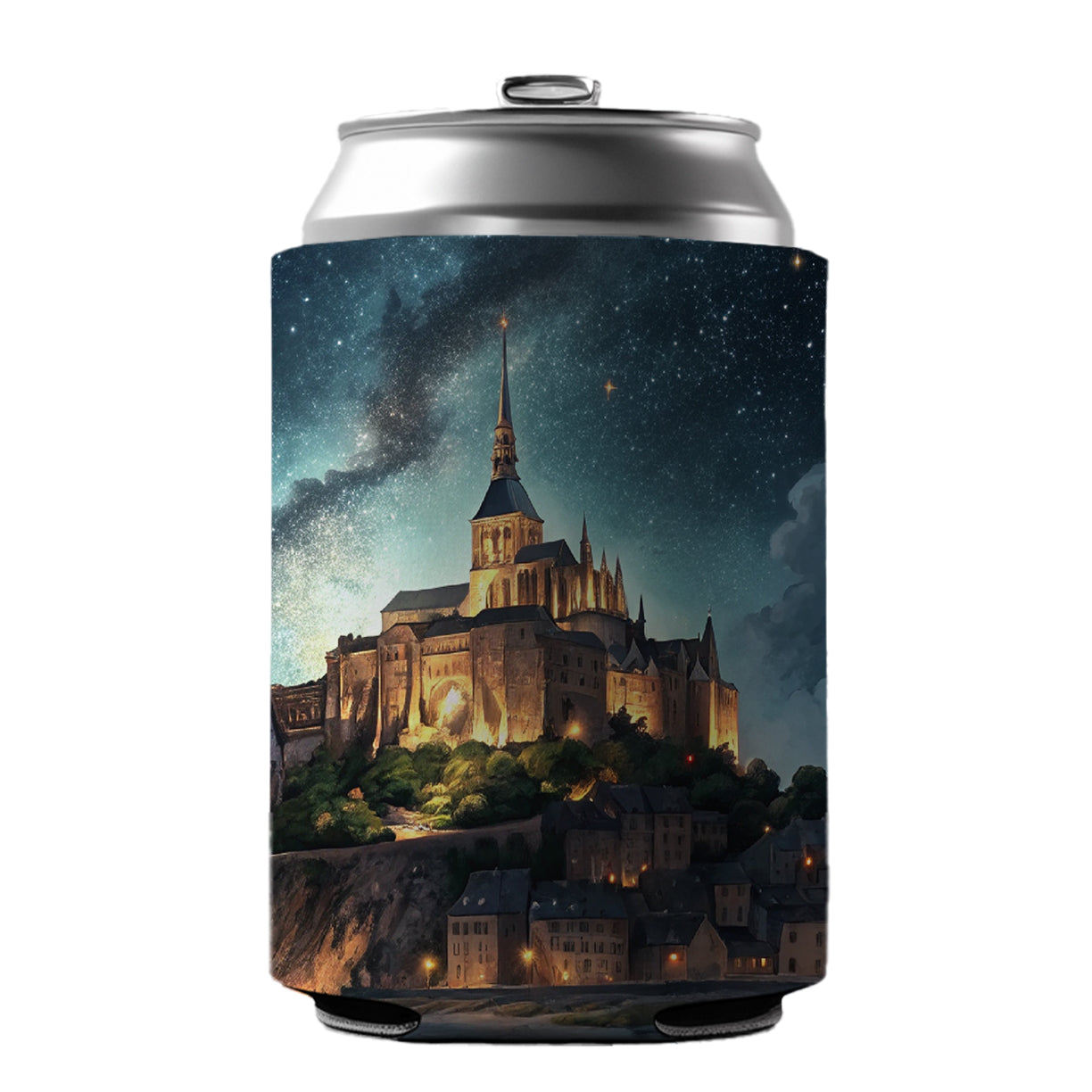 Mont Saint Michel Monastery Lit Up At Night Normandy Can Cooler Beer Soda Drink Insulated Holder Sleeve Hugger