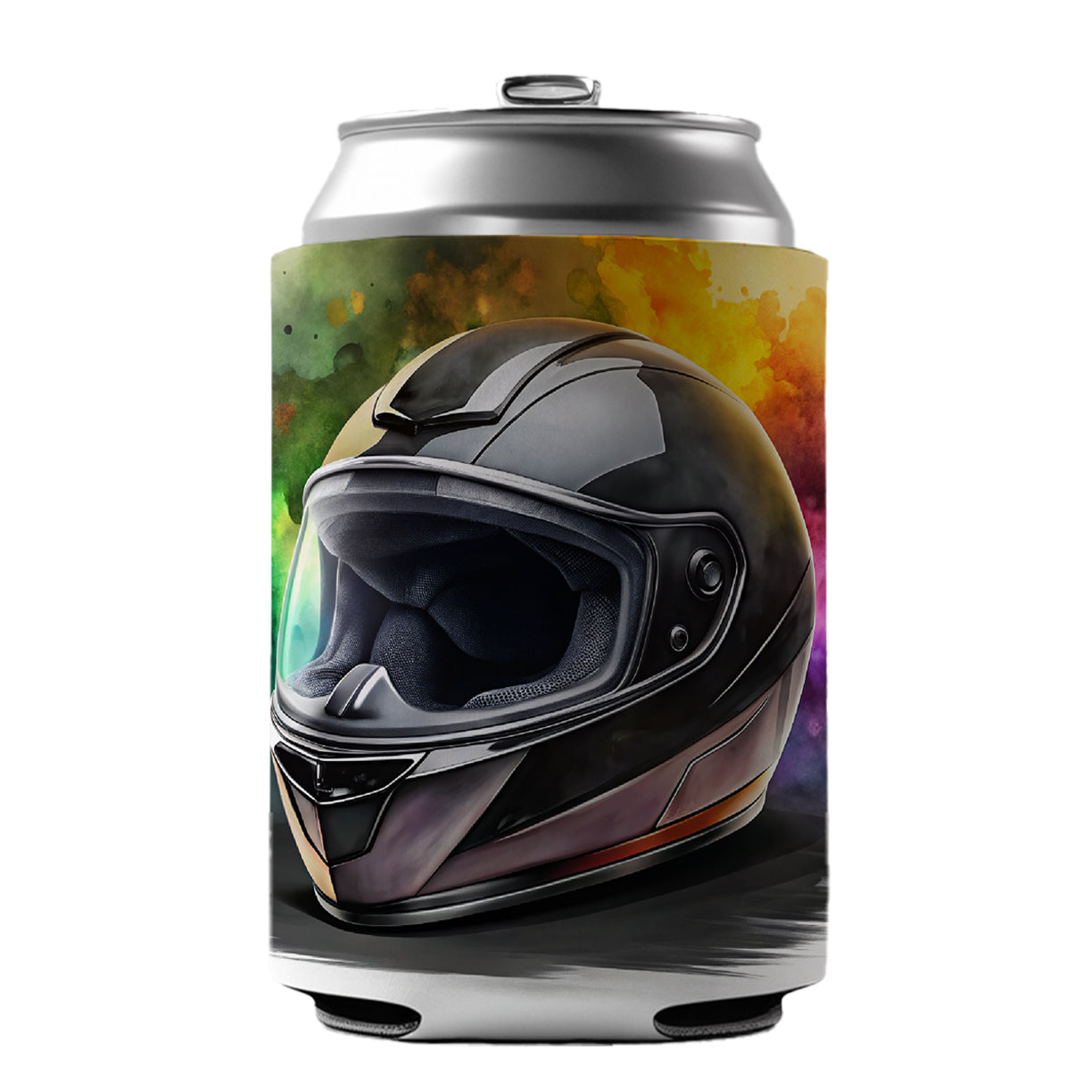 Motorcycle Racing Riding Helmet Watercolor Can Cooler Beer Soda Drink Insulated Holder Sleeve Hugger