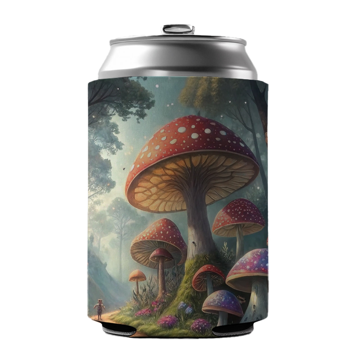 Mushroom Forest Anime Style Fantasy Can Cooler Beer Soda Drink Insulated Holder Sleeve Hugger