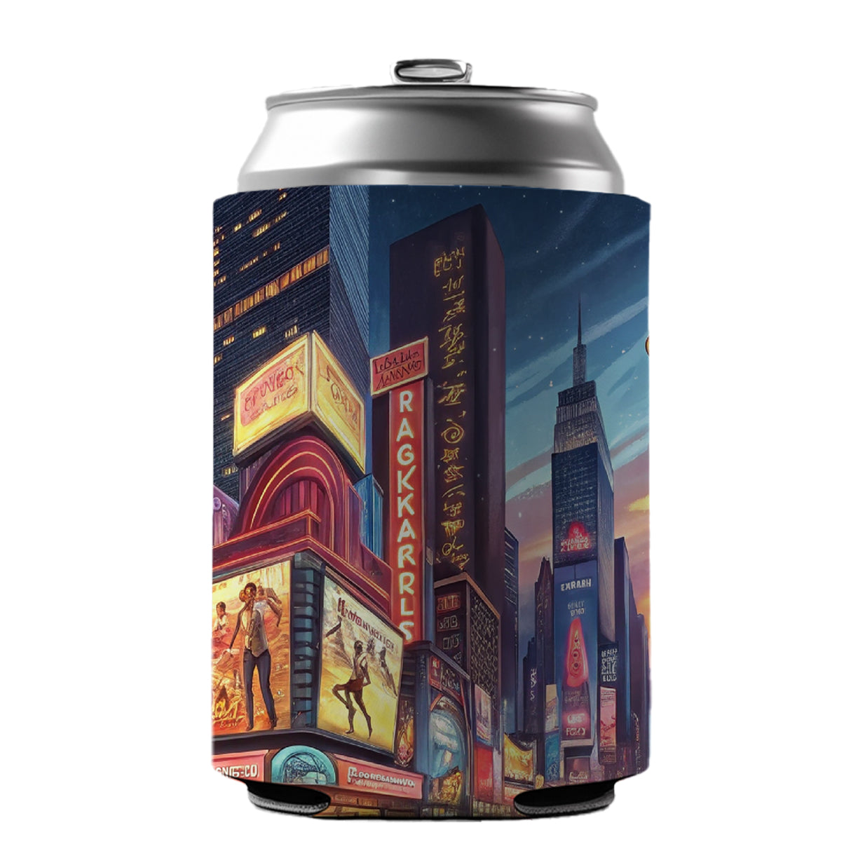 Neon Lights of City Center at Night Can Cooler Beer Soda Drink Insulated Holder Sleeve Hugger