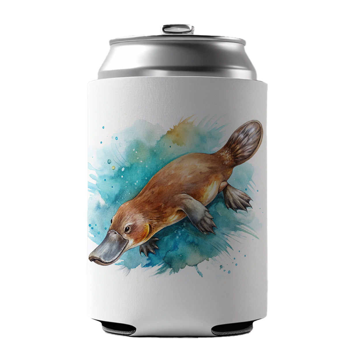 Platypus Swimming Watercolor Can Cooler Beer Soda Drink Insulated Holder Sleeve Hugger