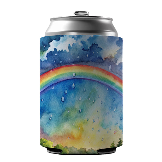 Rainbow After Rain Storm Watercolor Can Cooler Beer Soda Drink Insulated Holder Sleeve Hugger