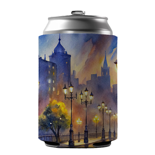 Raining In The City At Night Watercolor Can Cooler Beer Soda Drink Insulated Holder Sleeve Hugger