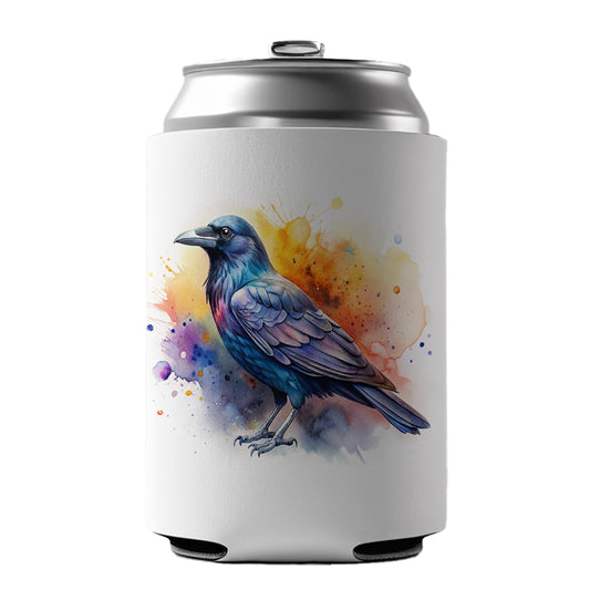 Raven Colorful Watercolor Can Cooler Beer Soda Drink Insulated Holder Sleeve Hugger