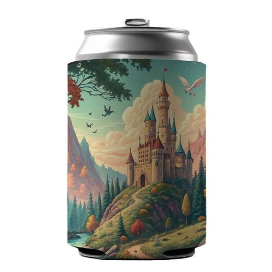 Retro Fantasy Art Castle Kingdom Scene Can Cooler Beer Soda Drink Insulated Holder Sleeve Hugger