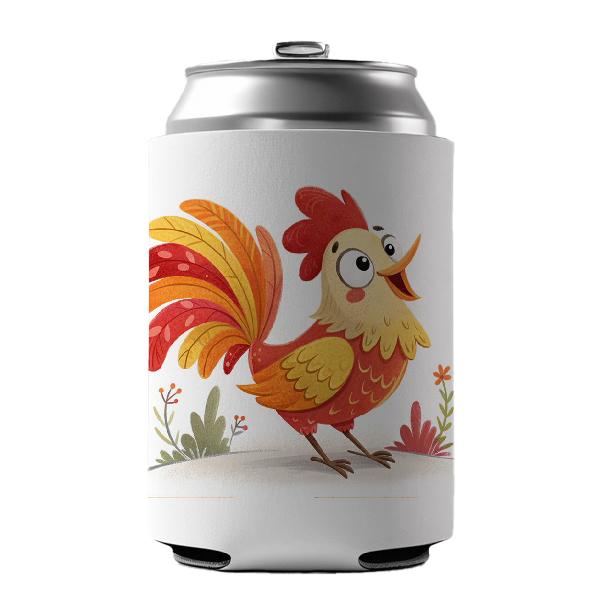 Rooster Children's Illustration Style Can Cooler Beer Soda Drink Insulated Holder Sleeve Hugger