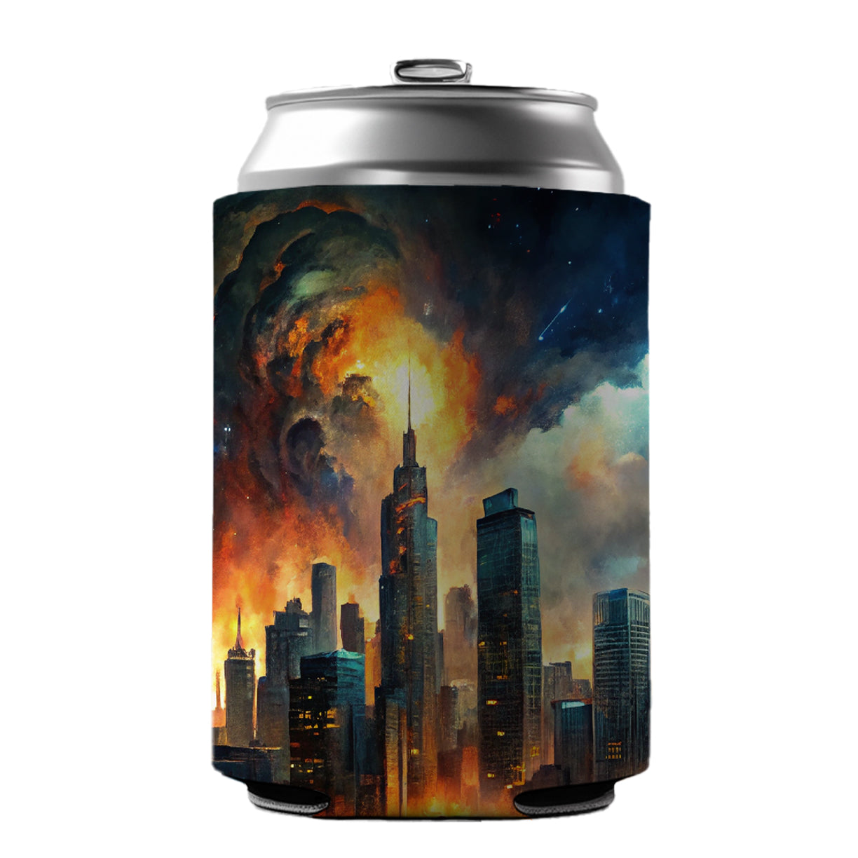 Sci-fi Apocalypse End Of The World Cityscape Can Cooler Beer Soda Drink Insulated Holder Sleeve Hugger