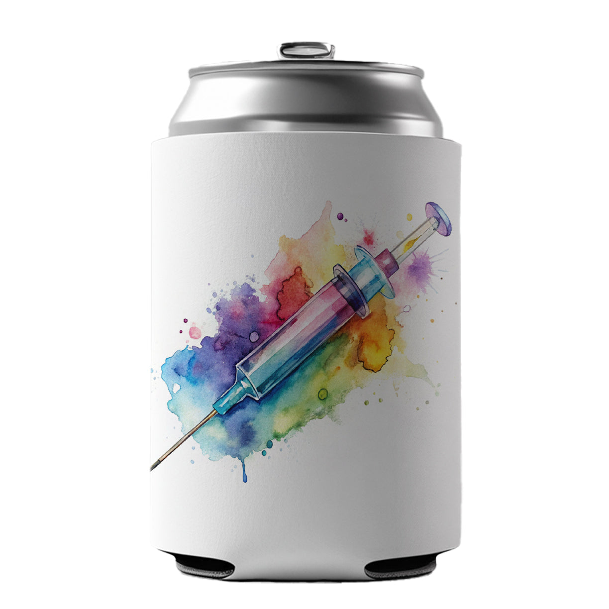 Syringe Shot Medical Vaccine Watercolor Can Cooler Beer Soda Drink Insulated Holder Sleeve Hugger