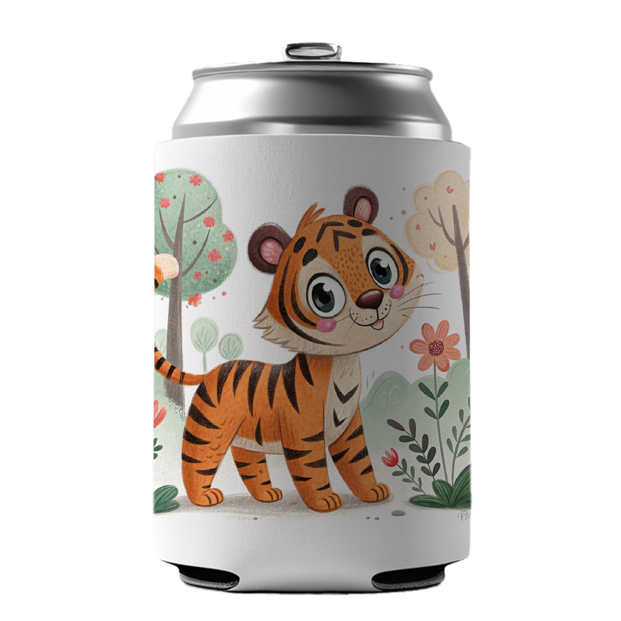 Tiger Children's Illustration Style Can Cooler Beer Soda Drink Insulated Holder Sleeve Hugger