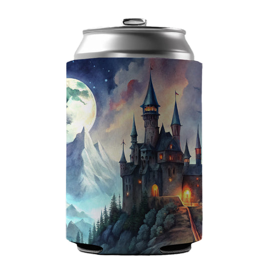 Vampire Castle On Mountain Top Under A Full Moon Can Cooler Beer Soda Drink Insulated Holder Sleeve Hugger