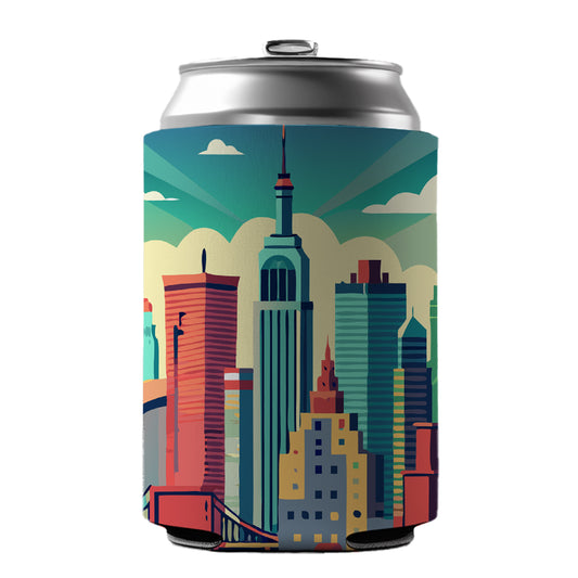 Vibrant Colored New York City Skyline Landscape Can Cooler Beer Soda Drink Insulated Holder Sleeve Hugger