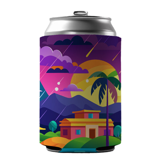 Vibrant Colored Tropical Monsoon Raining Landscape Can Cooler Beer Soda Drink Insulated Holder Sleeve Hugger
