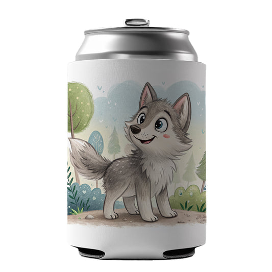 Wolf Children's Illustration Style Can Cooler Beer Soda Drink Insulated Holder Sleeve Hugger