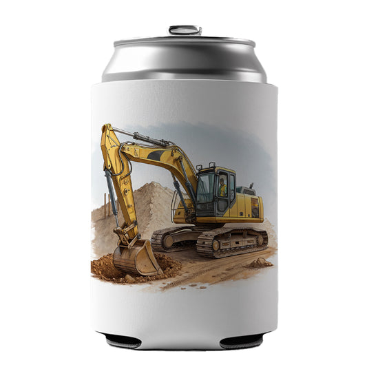 Yellow Excavator Construction Equipment Can Cooler Beer Soda Drink Insulated Holder Sleeve Hugger