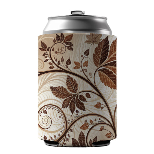 Abstract Brown Leaves Design Can Cooler Beer Soda Drink Insulated Holder Sleeve Hugger