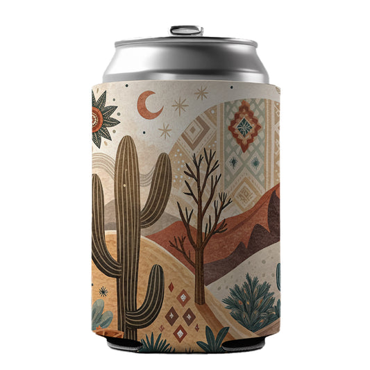 Abstract Brown Tan Southwestern Desert Design Can Cooler Beer Soda Drink Insulated Holder Sleeve Hugger