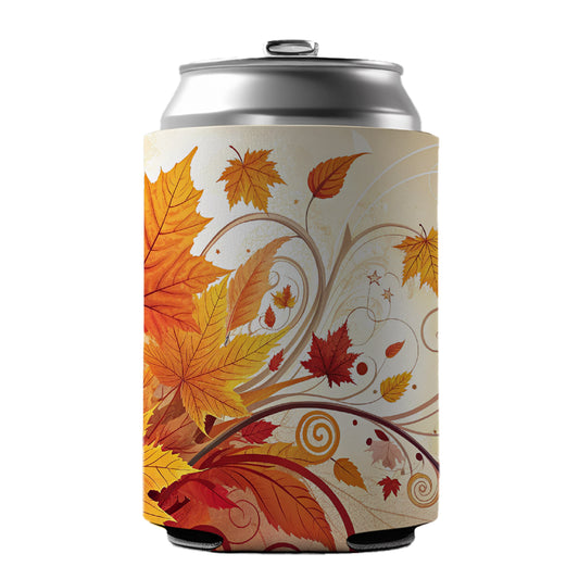 Abstract Fall Autumn Leaves Design Can Cooler Beer Soda Drink Insulated Holder Sleeve Hugger