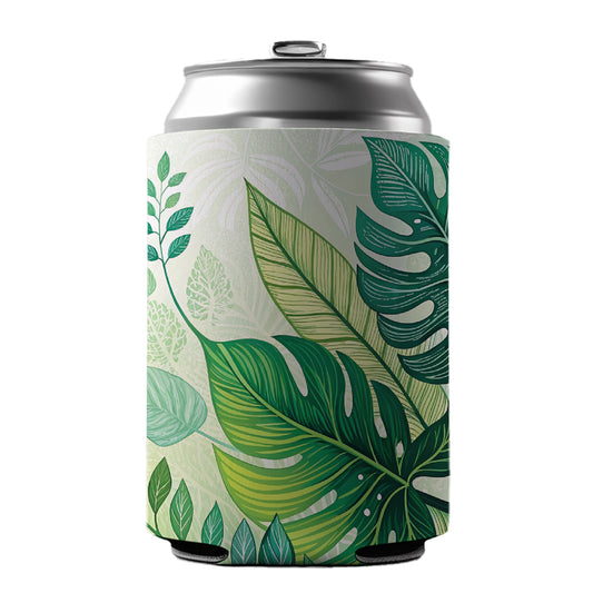 Abstract Green Leaves Design Can Cooler Beer Soda Drink Insulated Holder Sleeve Hugger