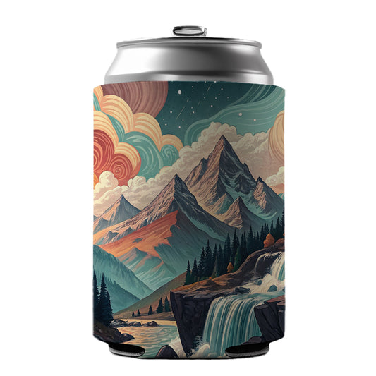 Abstract Mountains Waterfalls Landscape Can Cooler Beer Soda Drink Insulated Holder Sleeve Hugger