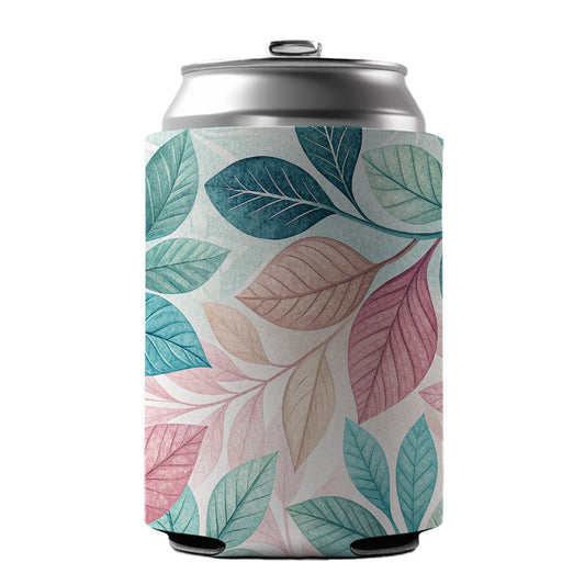 Abstract Pastel Floral Leaves Design Can Cooler Beer Soda Drink Insulated Holder Sleeve Hugger