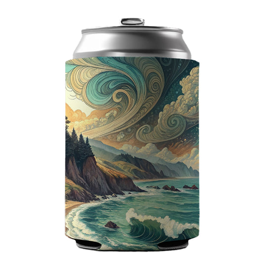 Abstract Shore Ocean Waves Landscape Can Cooler Beer Soda Drink Insulated Holder Sleeve Hugger