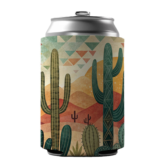 Abstract Southwestern Cactus Desert Design Can Cooler Beer Soda Drink Insulated Holder Sleeve Hugger