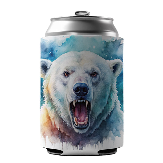 Angry Polar Bear Watercolor Can Cooler Beer Soda Drink Insulated Holder Sleeve Hugger