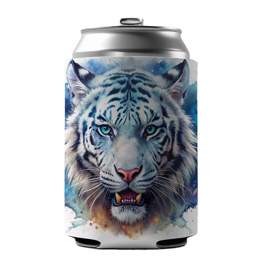 Angry White Tiger Watercolor Can Cooler Beer Soda Drink Insulated Holder Sleeve Hugger