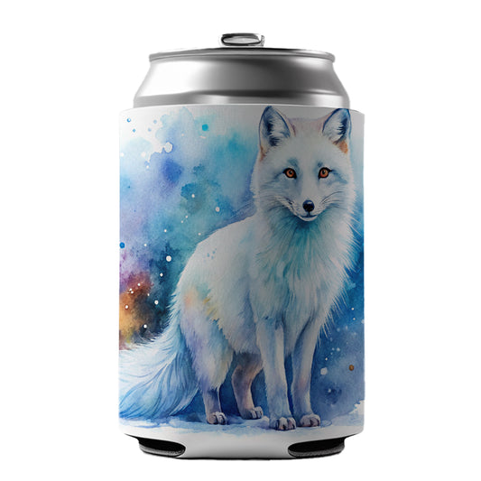 Arctic Fox Watercolor Can Cooler Beer Soda Drink Insulated Holder Sleeve Hugger