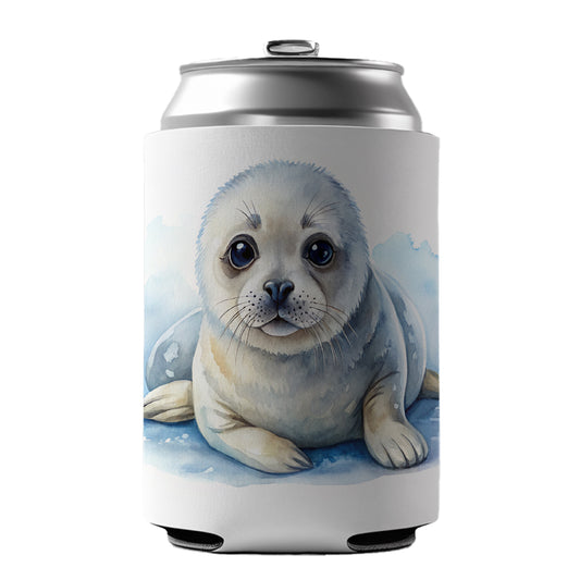 Baby Harp Seal Watercolor Can Cooler Beer Soda Drink Insulated Holder Sleeve Hugger