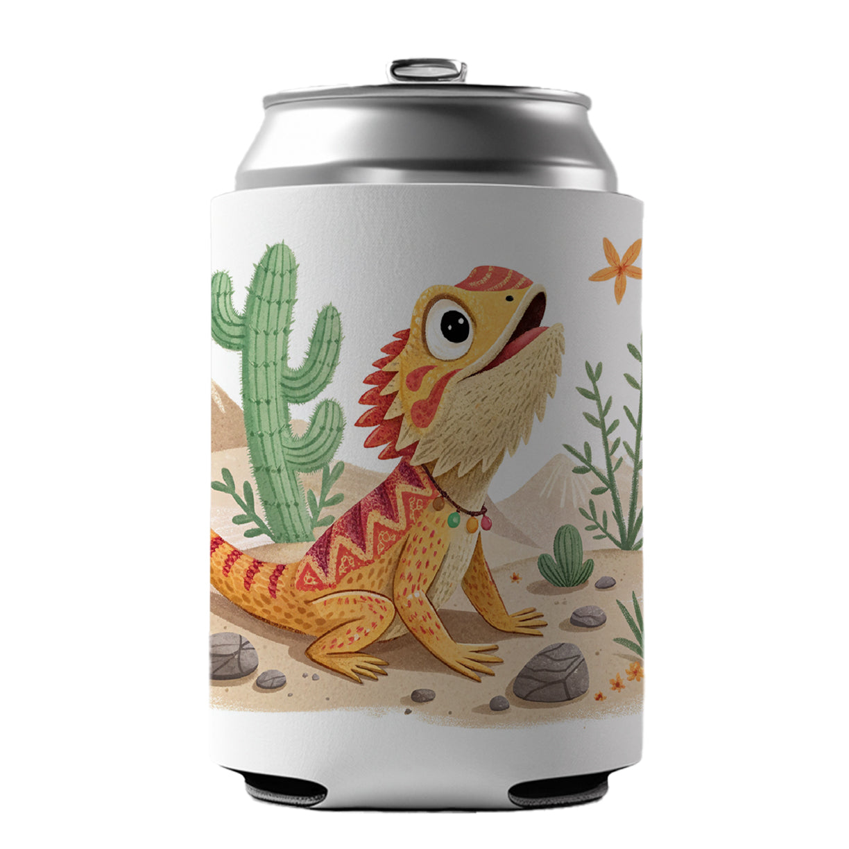 Bearded Dragon Children's Illustration Style Can Cooler Beer Soda Drink Insulated Holder Sleeve Hugger