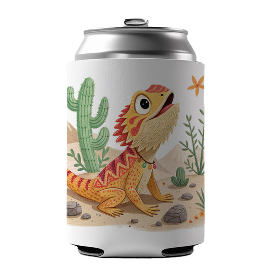 Bearded Dragon Children's Illustration Style Can Cooler Beer Soda Drink Insulated Holder Sleeve Hugger