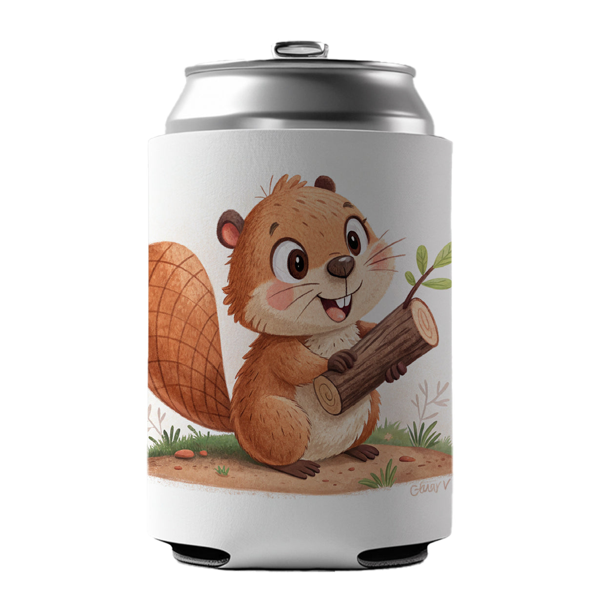 Beaver Children's Illustration Style Can Cooler Beer Soda Drink Insulated Holder Sleeve Hugger