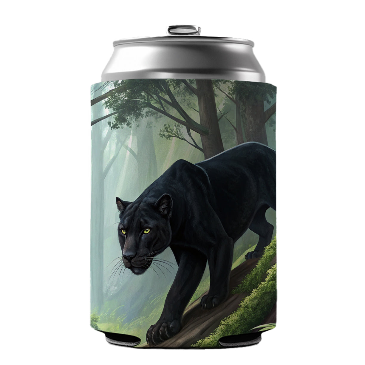 Black Panther Stalking Prey Can Cooler Beer Soda Drink Insulated Holder Sleeve Hugger