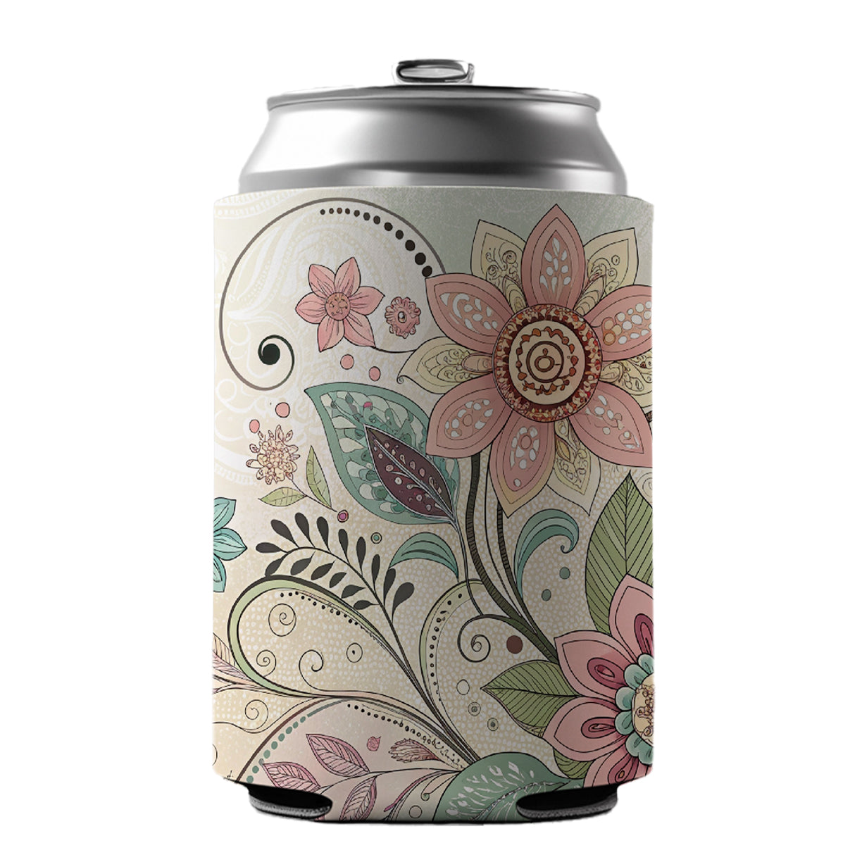Boho Floral Flowers Leaves Can Cooler Beer Soda Drink Insulated Holder Sleeve Hugger