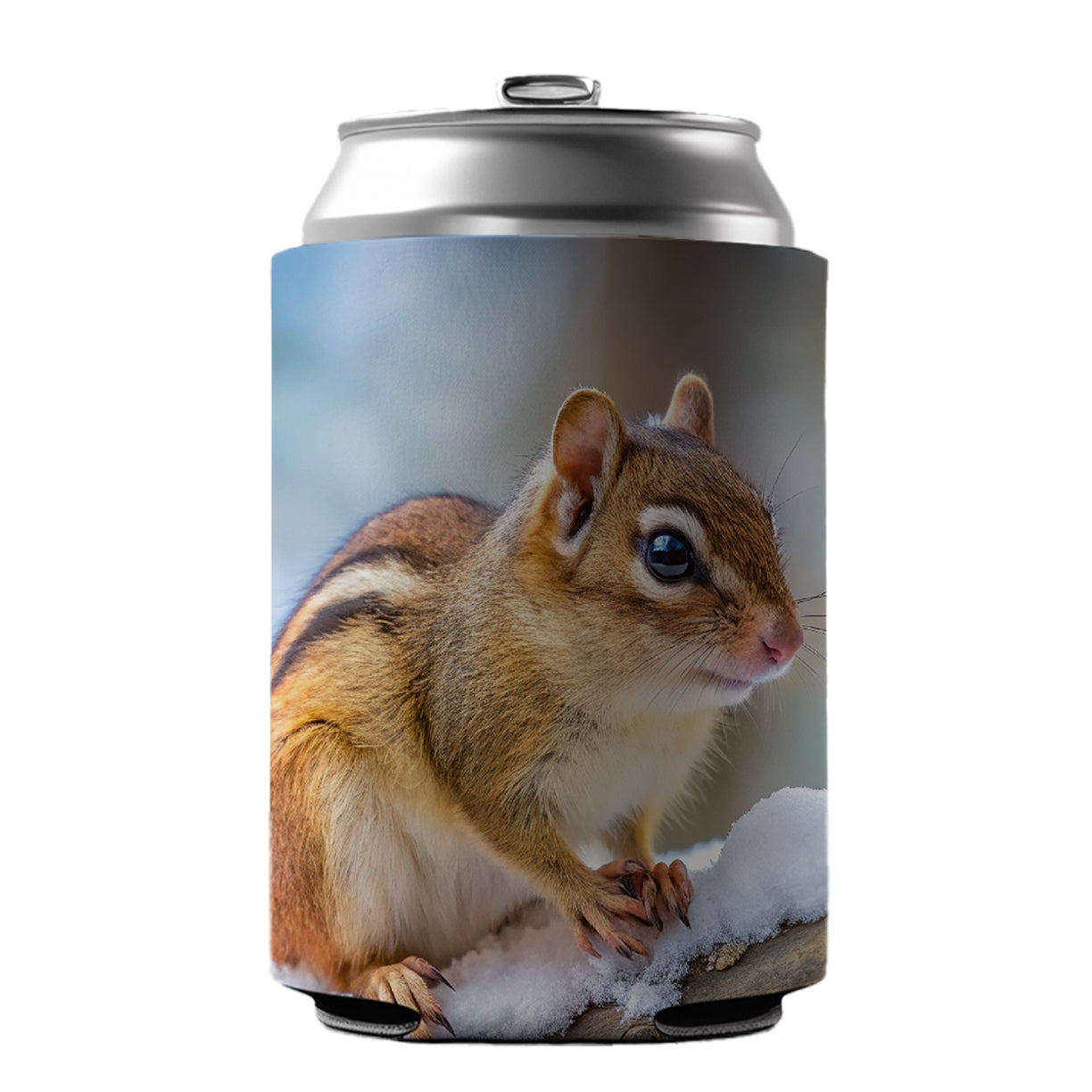 Chipmunk On Branch In Winter Can Cooler Beer Soda Drink Insulated Holder Sleeve Hugger