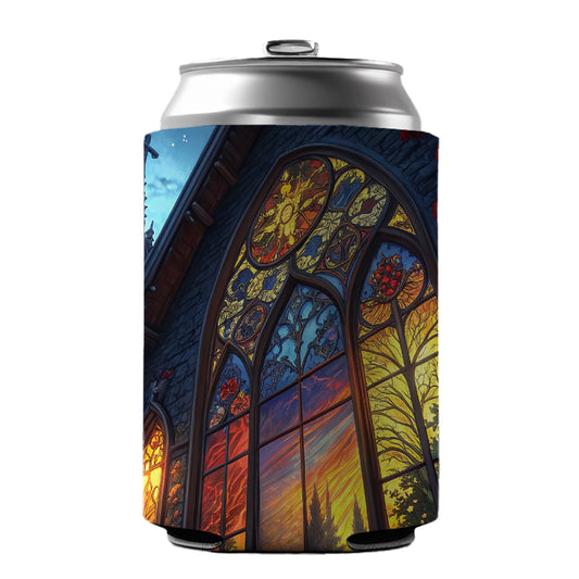 Church Stained Glass Windows at Night Can Cooler Beer Soda Drink Insulated Holder Sleeve Hugger