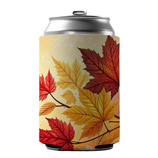 Fall Autumn Leaves Design Can Cooler Beer Soda Drink Insulated Holder Sleeve Hugger