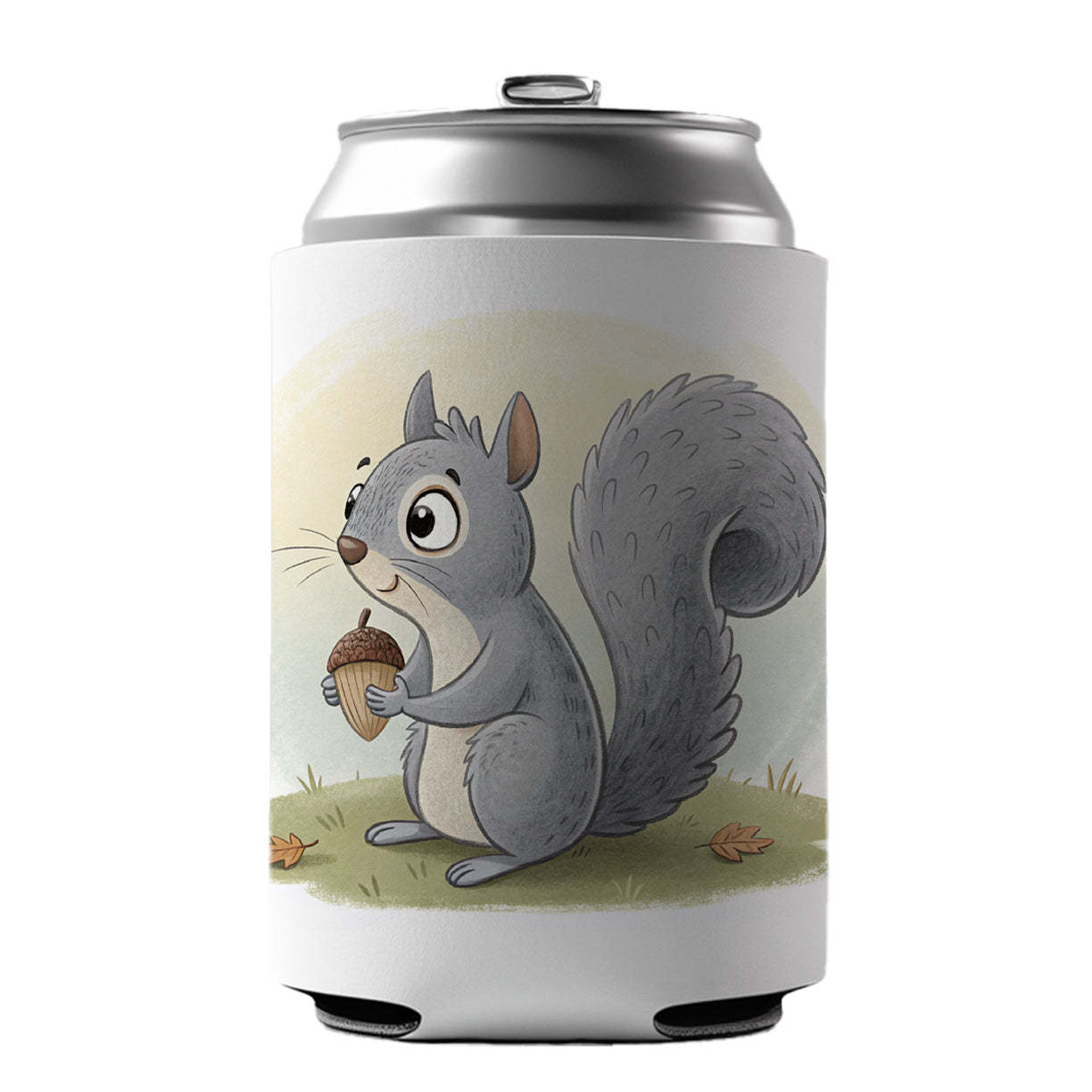 Gray Squirrel Children's Illustration Style Can Cooler Beer Soda Drink Insulated Holder Sleeve Hugger