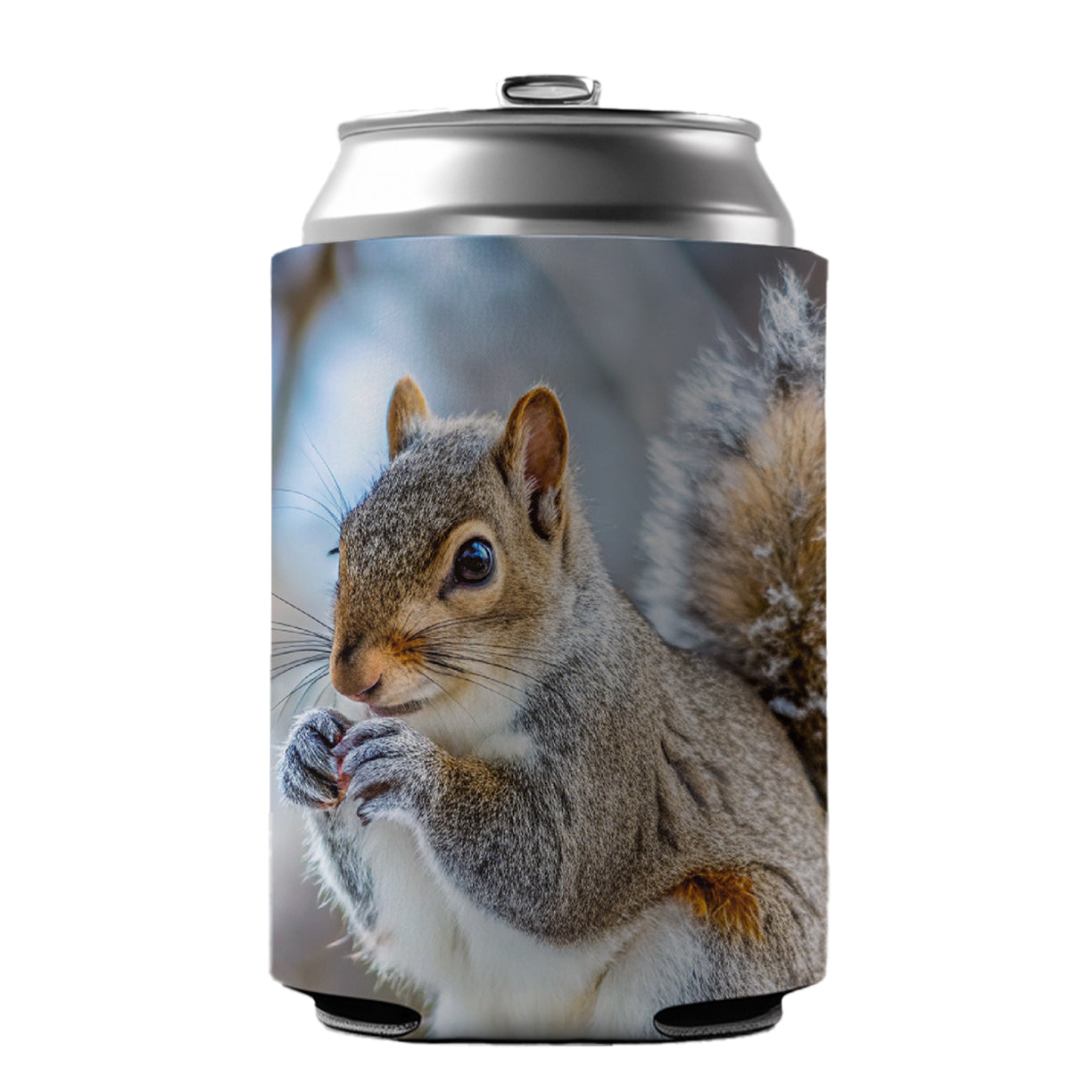 Gray Squirrel In Winter Can Cooler Beer Soda Drink Insulated Holder Sleeve Hugger