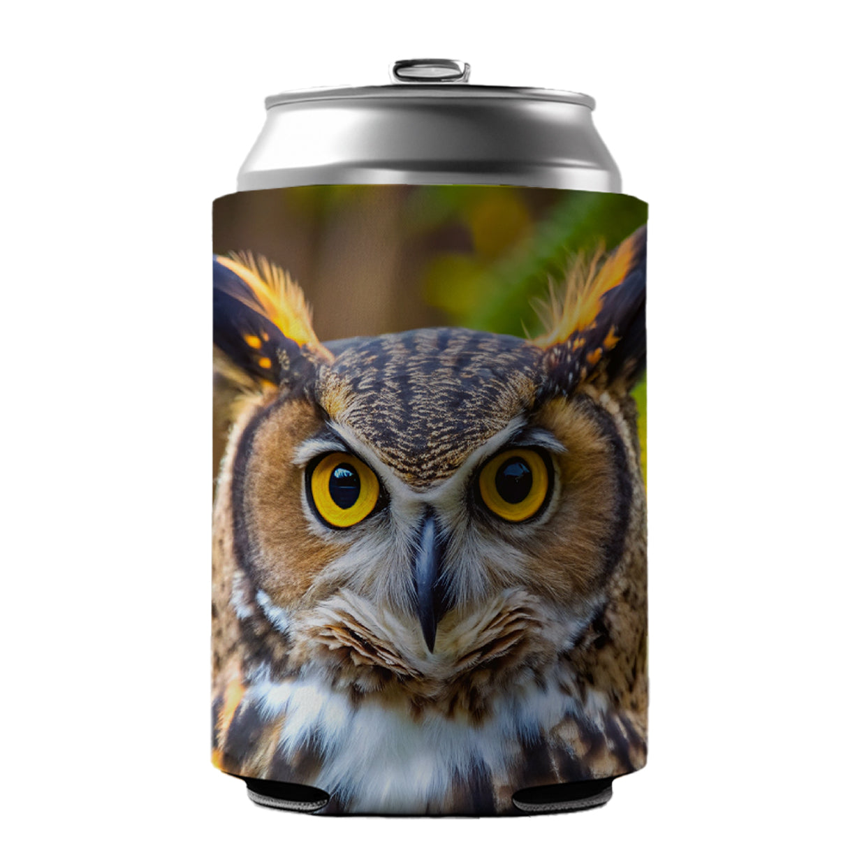 Great Horned Owl Raptor Bird Of Prey Can Cooler Beer Soda Drink Insulated Holder Sleeve Hugger