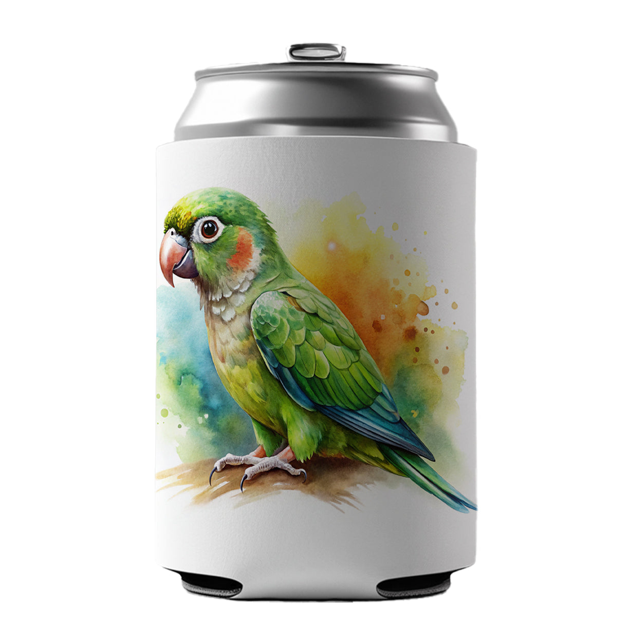 Green Conure Parakeet Bird Watercolor Can Cooler Beer Soda Drink Insulated Holder Sleeve Hugger