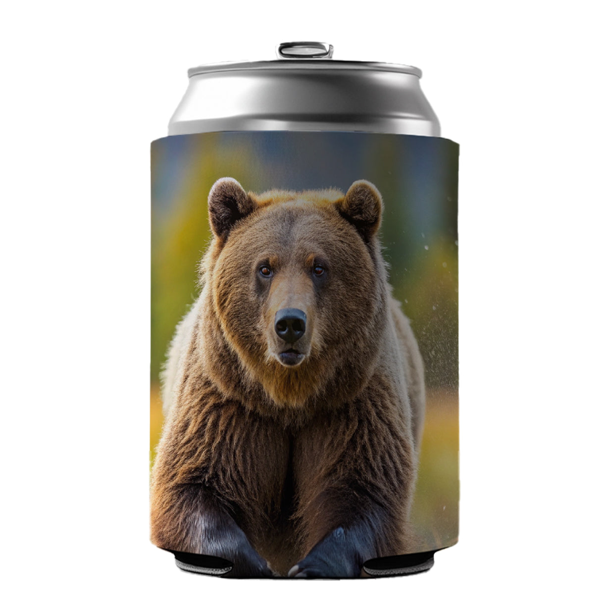 Grizzly Bear Chasing You Can Cooler Beer Soda Drink Insulated Holder Sleeve Hugger
