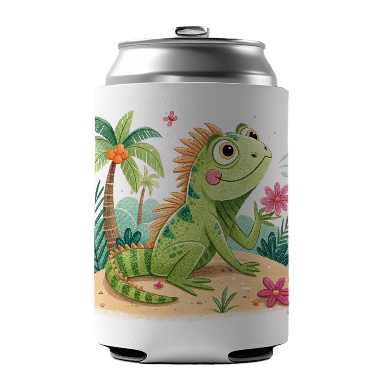 Iguana Lizard Children's Illustration Style Can Cooler Beer Soda Drink Insulated Holder Sleeve Hugger