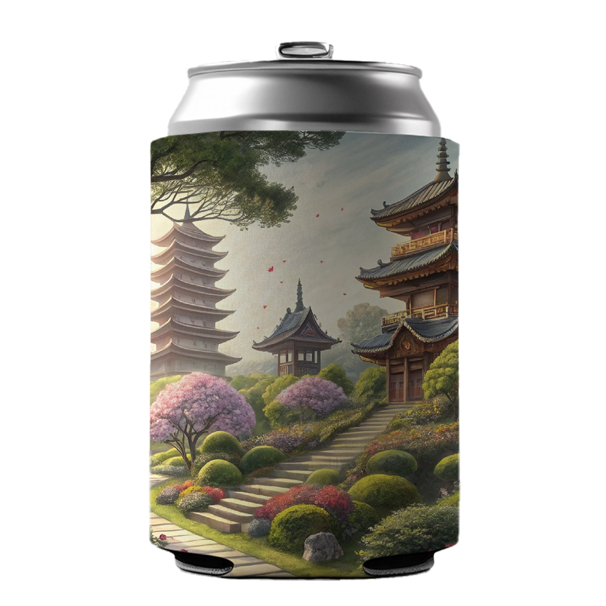 Japanese Garden With Pagodas Can Cooler Beer Soda Drink Insulated Holder Sleeve Hugger