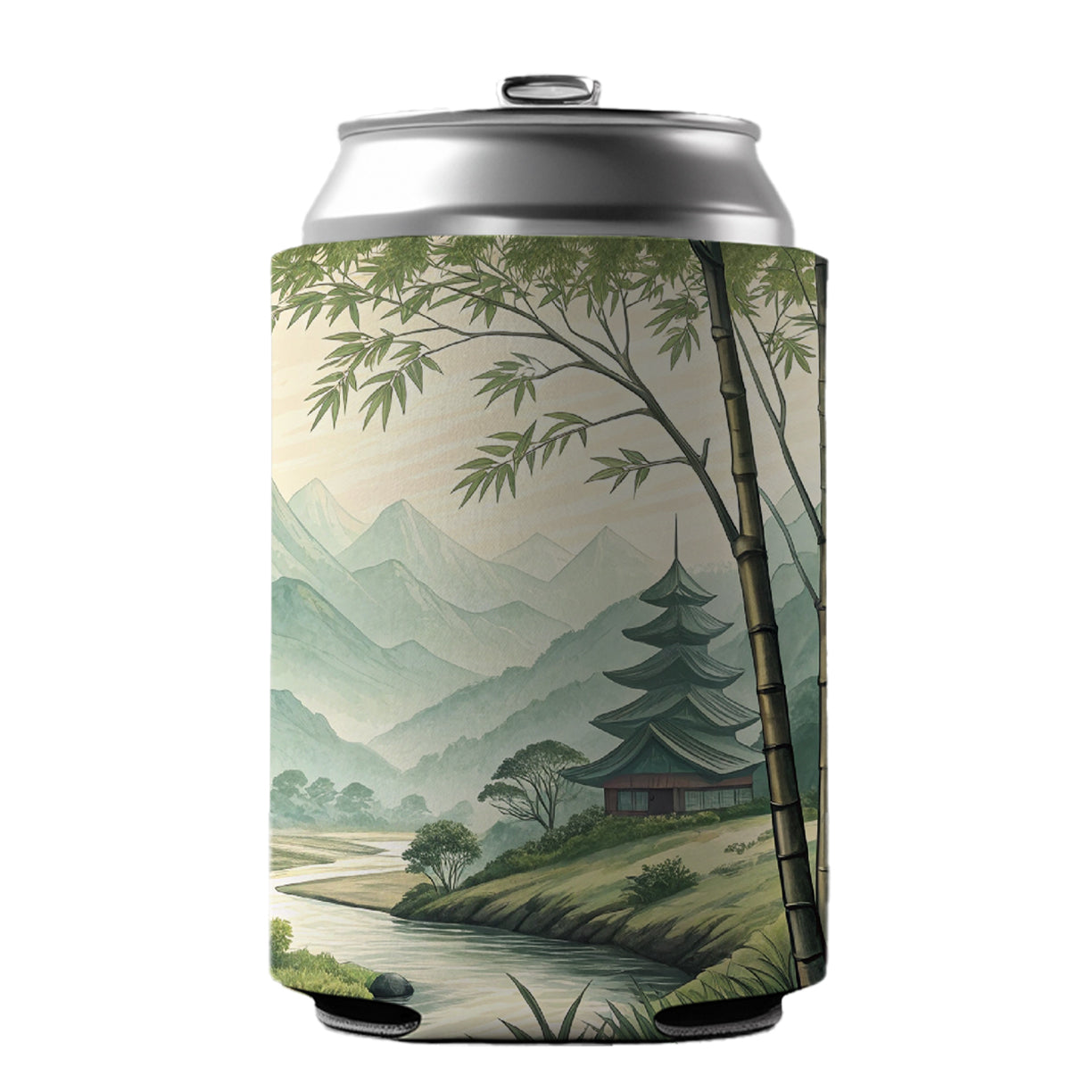 Japanese Style Ink Painting Landscape Can Cooler Beer Soda Drink Insulated Holder Sleeve Hugger