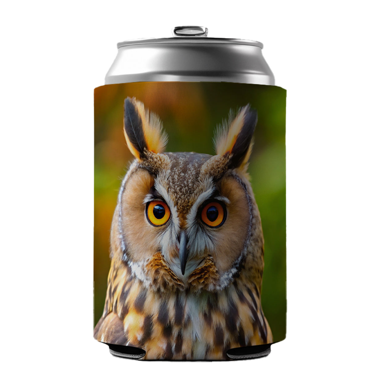 Long-Eared Owl Raptor Bird Of Prey Can Cooler Beer Soda Drink Insulated Holder Sleeve Hugger